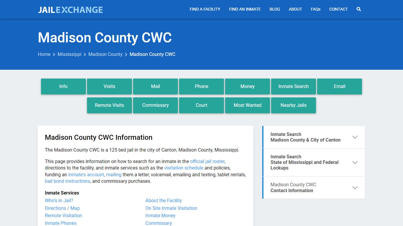 Madison County CWC, MS Inmate Search, Information - Jail Exchange